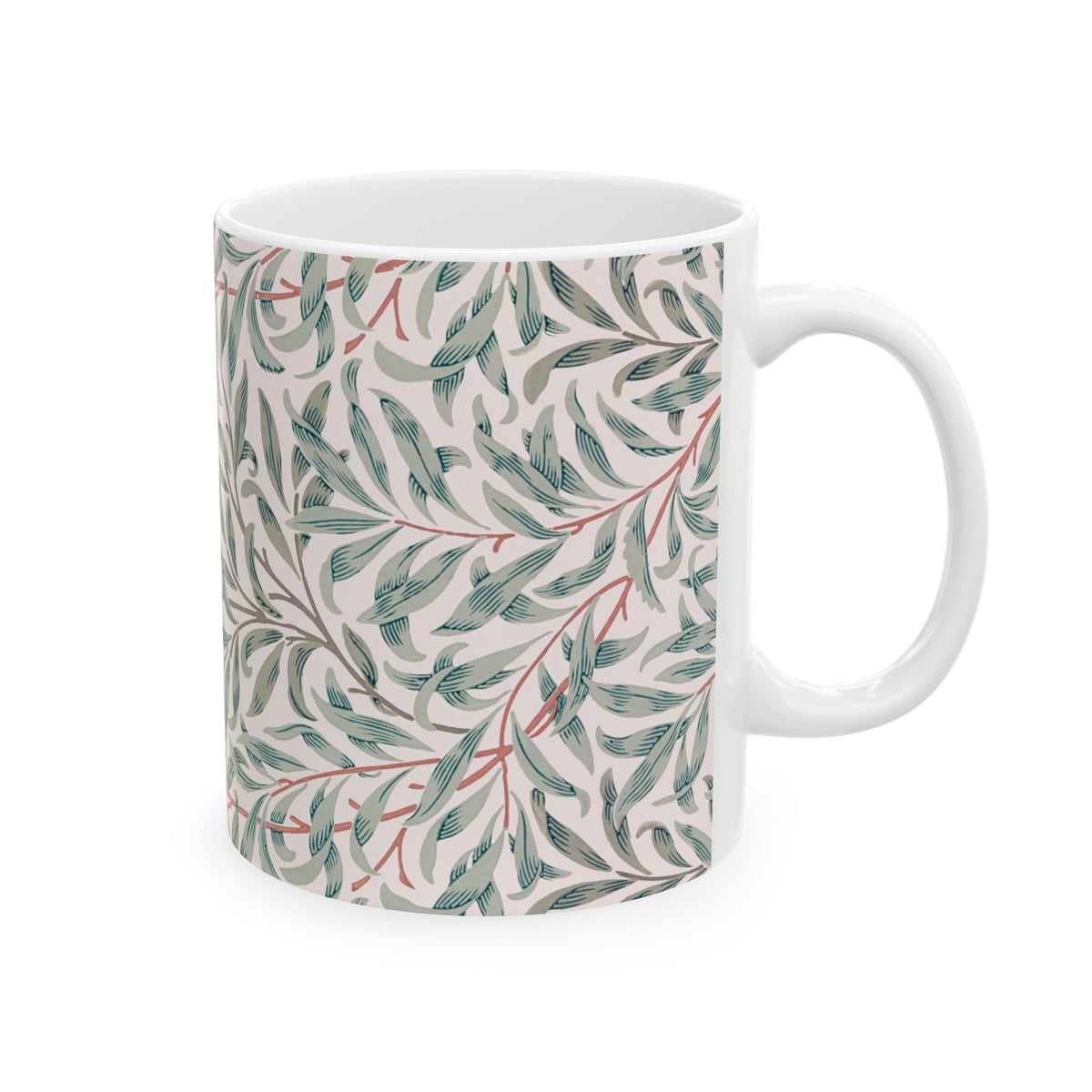Ceramic Mug designed by William Morris & Co in a green and white floral pattern called Willow Bough Collection