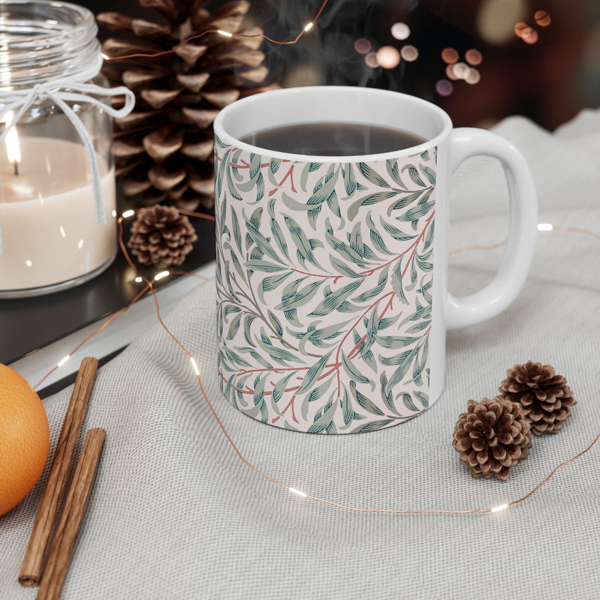 Ceramic Mug designed by William Morris & Co in a green and white floral pattern called Willow Bough Collection