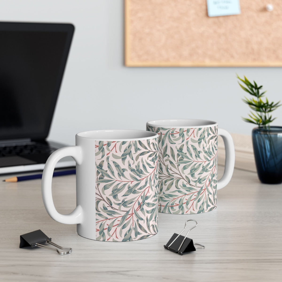 Ceramic Mug designed by William Morris & Co in a green and white floral pattern called Willow Bough Collection