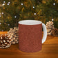 A ceramic mug with a rust-coloured floral pattern inspired by William Morris - Acorns & Oak Leaves Collection.