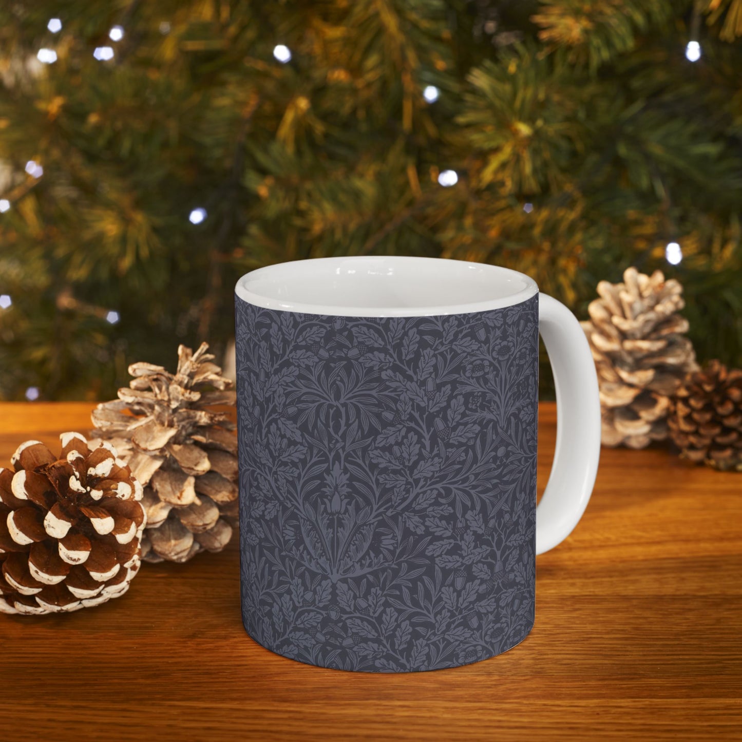 Ceramic Mug in an Arts & crafts pattern by William Morris  & Co called Acorns & Oak Leaves Collection in Smoky Blue.
