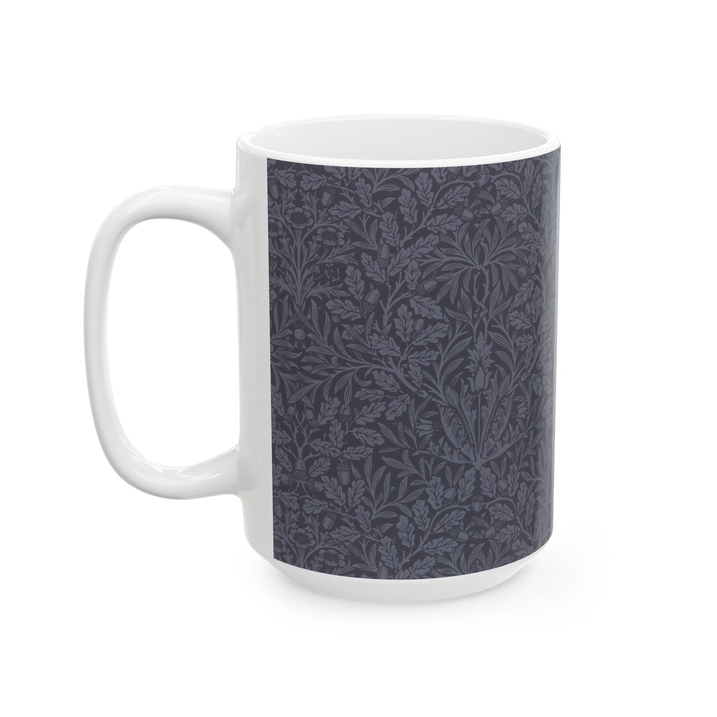 Ceramic Mug in an Arts & crafts pattern by William Morris  & Co called Acorns & Oak Leaves Collection in Smoky Blue.
