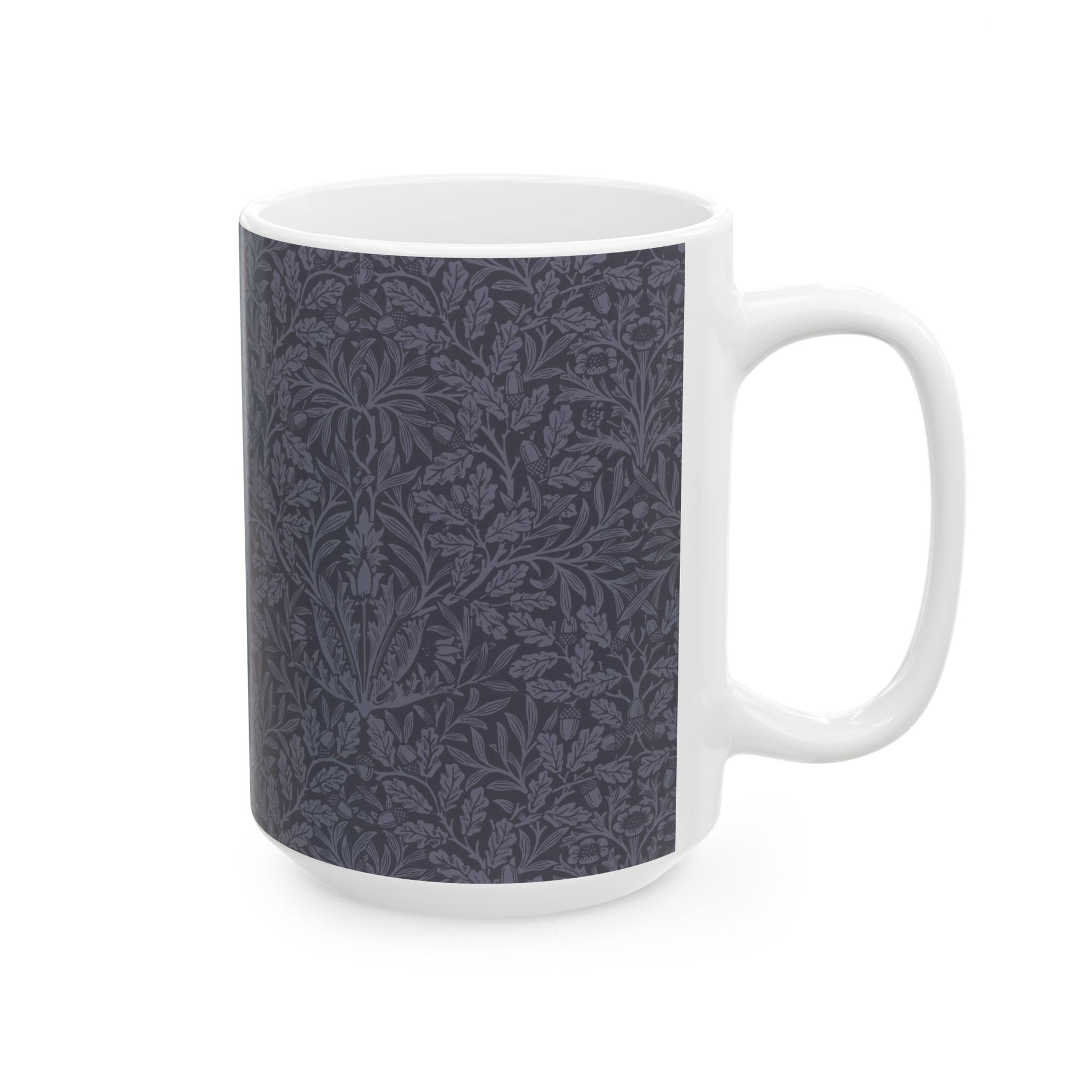 Ceramic Mug in an Arts & crafts pattern by William Morris  & Co called Acorns & Oak Leaves Collection in Smoky Blue.