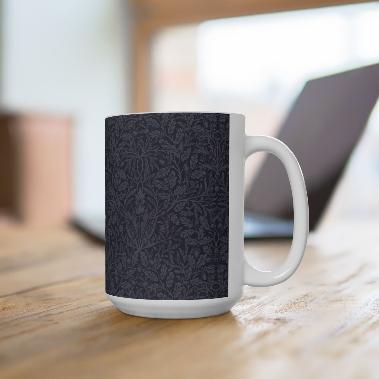 Ceramic Mug in an Arts & crafts pattern by William Morris  & Co called Acorns & Oak Leaves Collection in Smoky Blue.