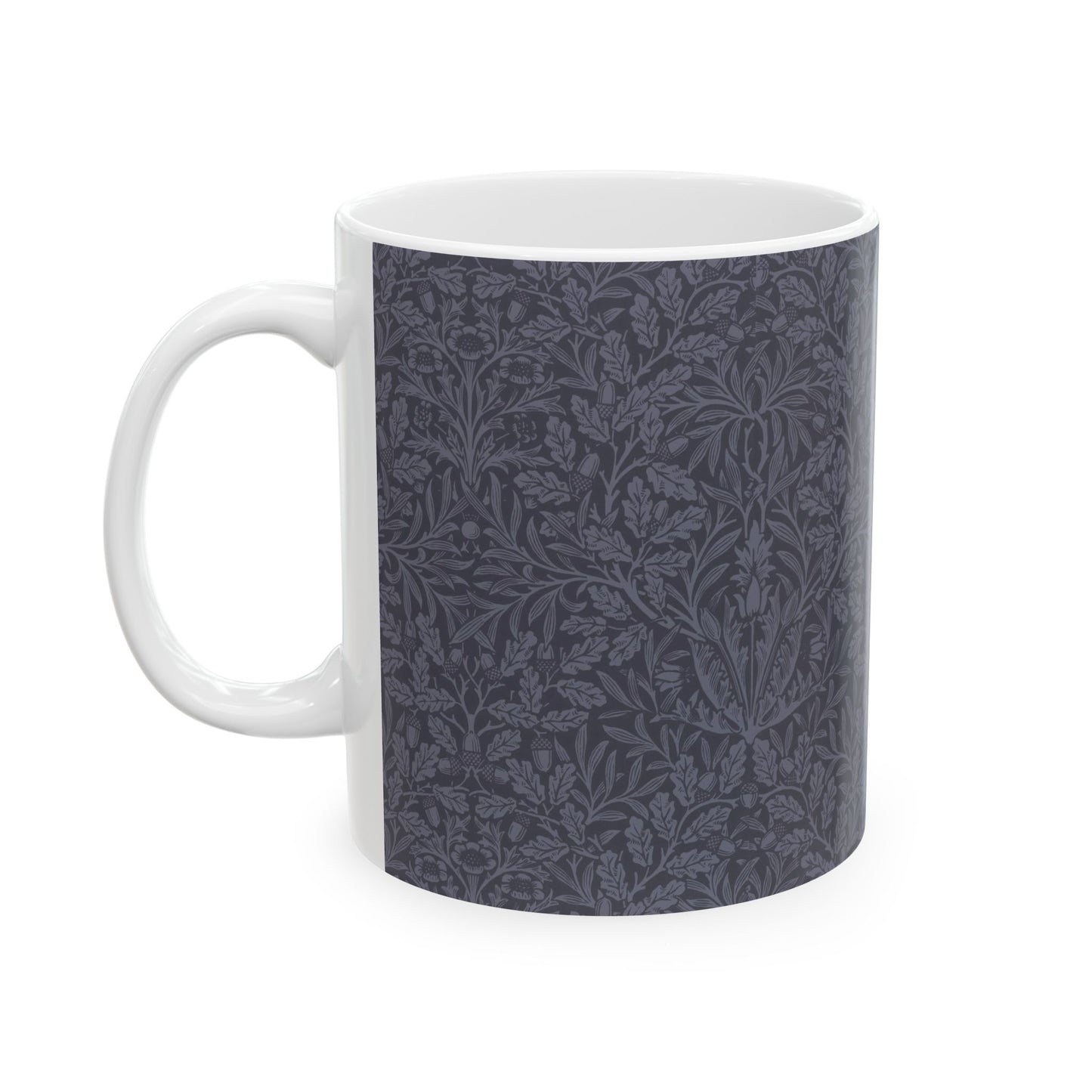 Ceramic Mug in an Arts & crafts pattern by William Morris  & Co called Acorns & Oak Leaves Collection in Smoky Blue.