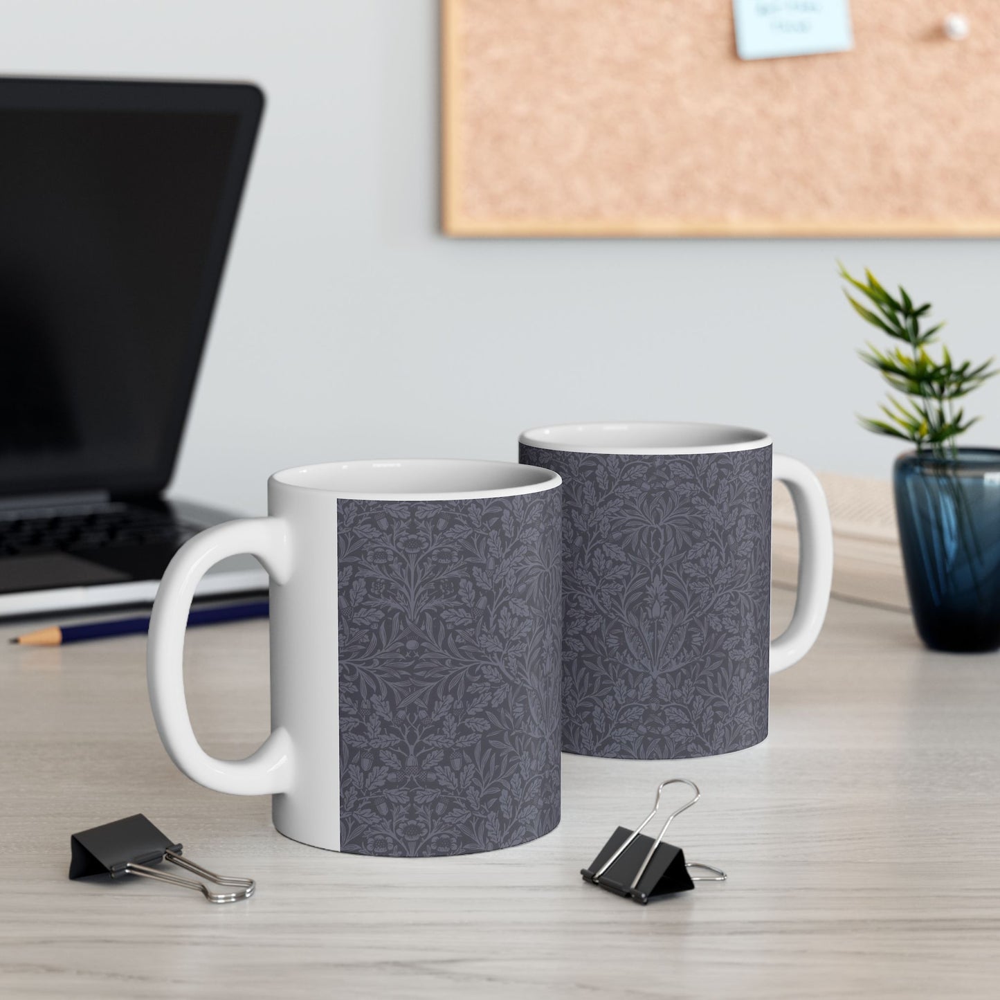 Ceramic Mug in an Arts & crafts pattern by William Morris  & Co called Acorns & Oak Leaves Collection in Smoky Blue.