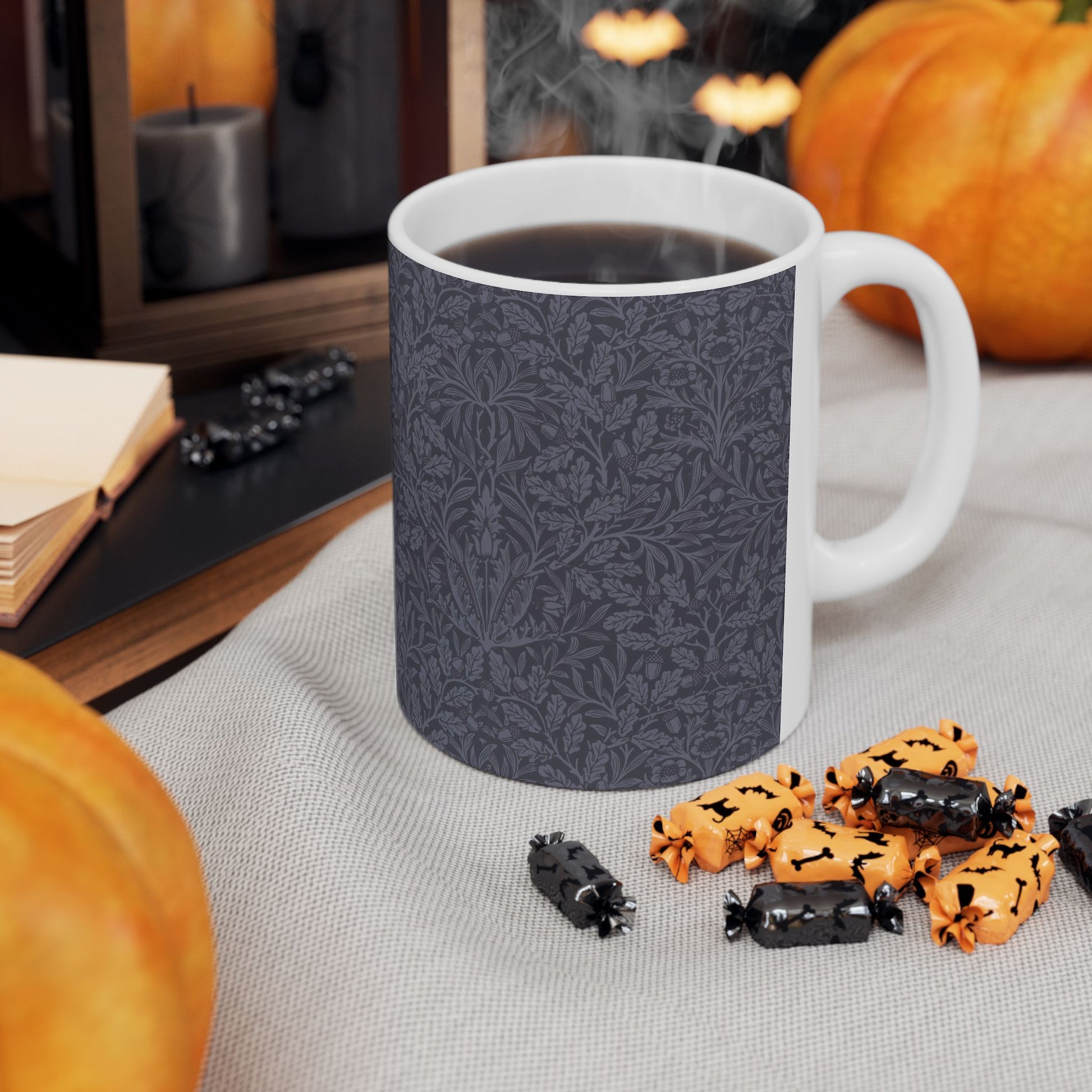 Ceramic Mug in an Arts & crafts pattern by William Morris  & Co called Acorns & Oak Leaves Collection in Smoky Blue.