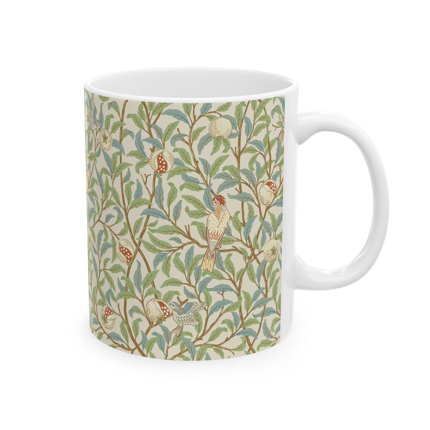 Ceramic Mug inspired in an Arts & Crafts pattern by William Morris & Co. called Bird & Pomegranate Collection (Parchment)