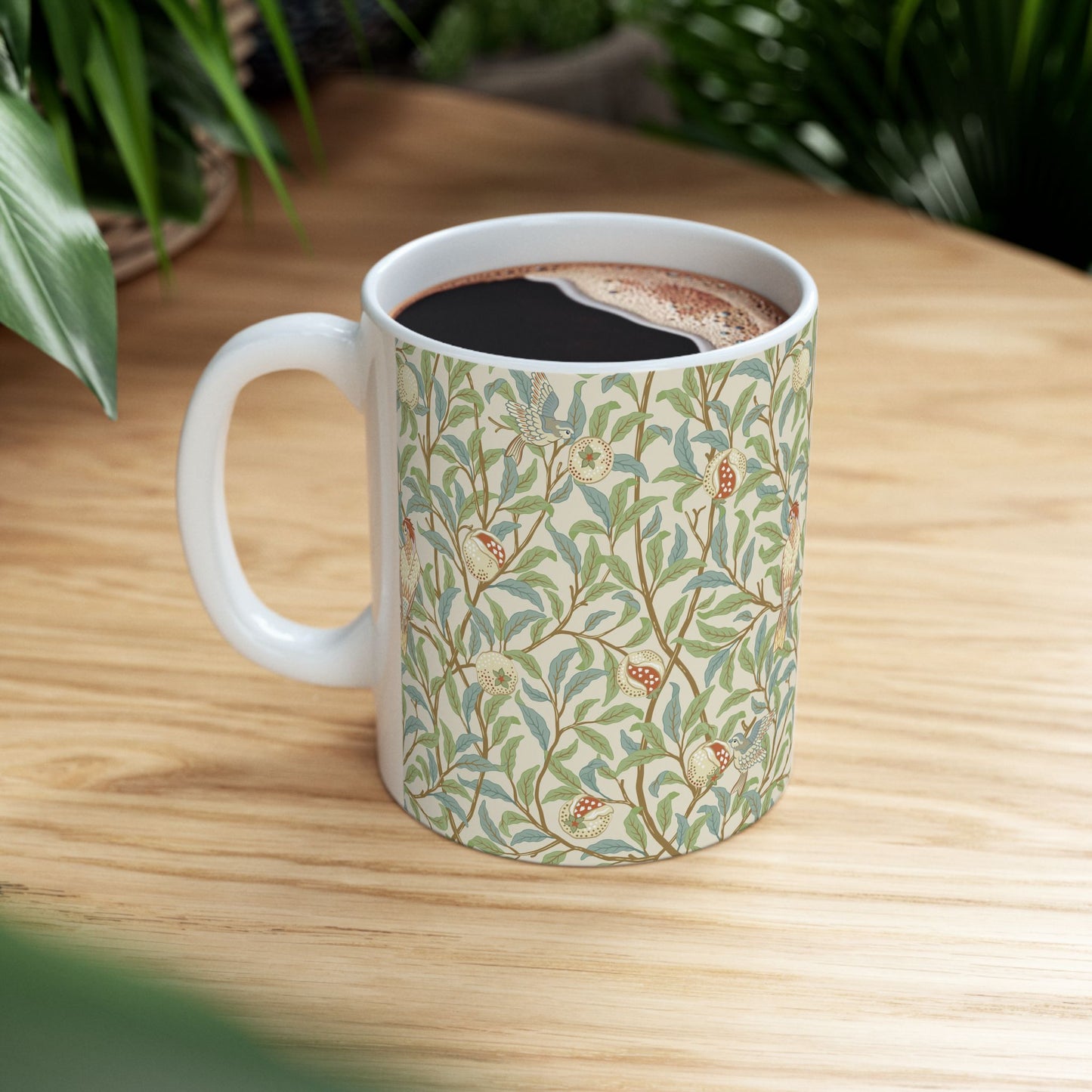 Ceramic Mug inspired in an Arts & Crafts pattern by William Morris & Co. called Bird & Pomegranate Collection (Parchment)