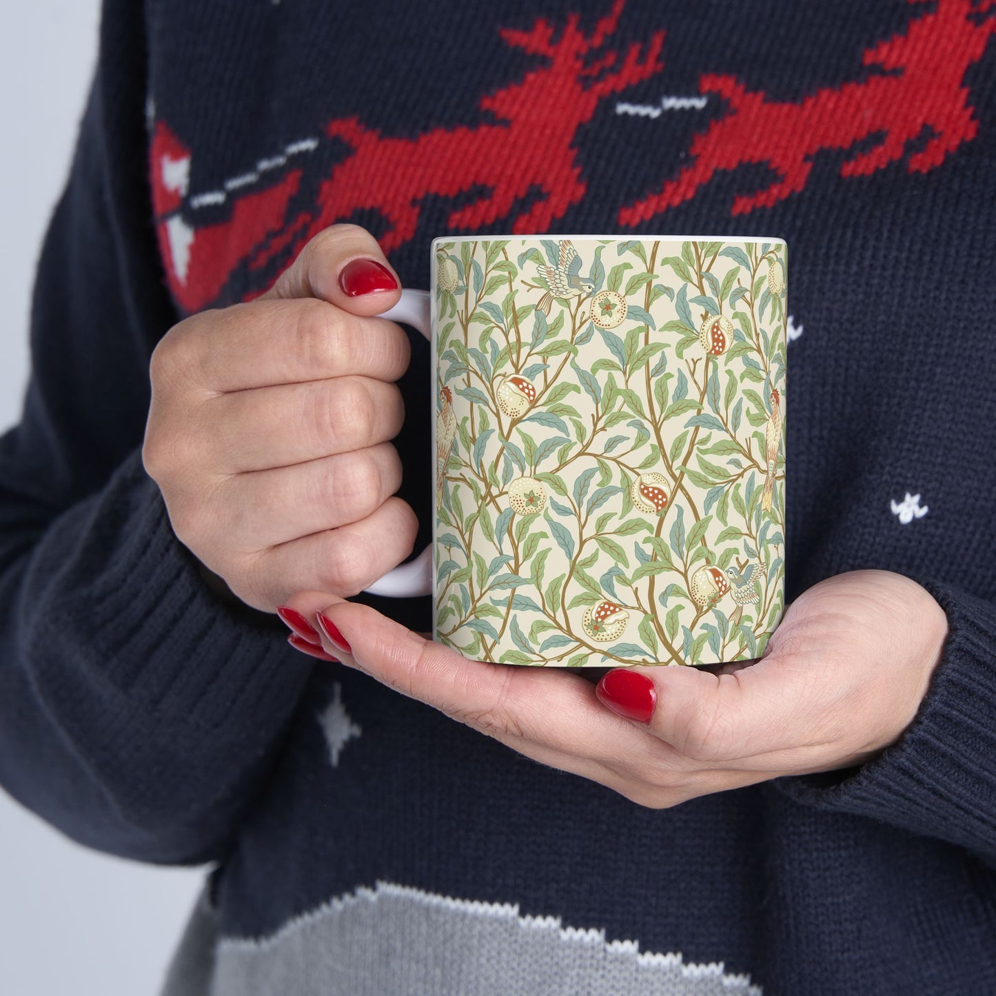 Ceramic Mug inspired in an Arts & Crafts pattern by William Morris & Co. called Bird & Pomegranate Collection (Parchment)