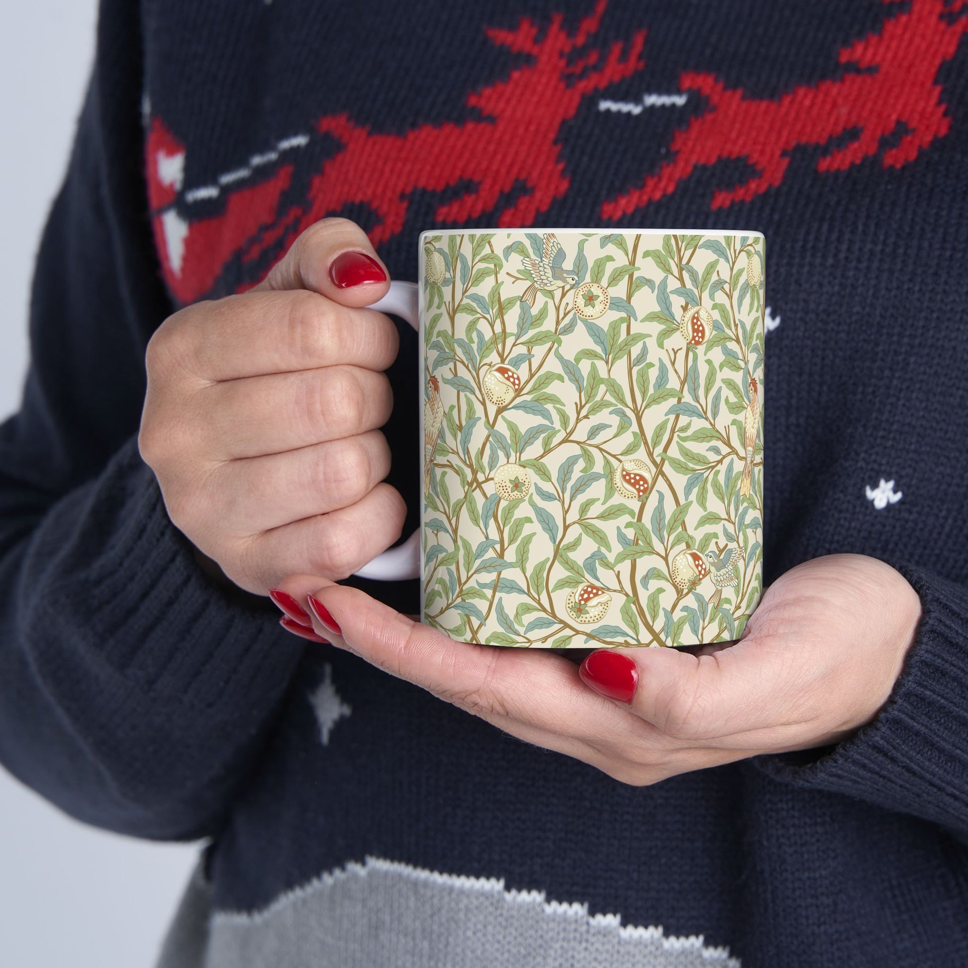 Ceramic Mug inspired in an Arts & Crafts pattern by William Morris & Co. called Bird & Pomegranate Collection (Parchment)