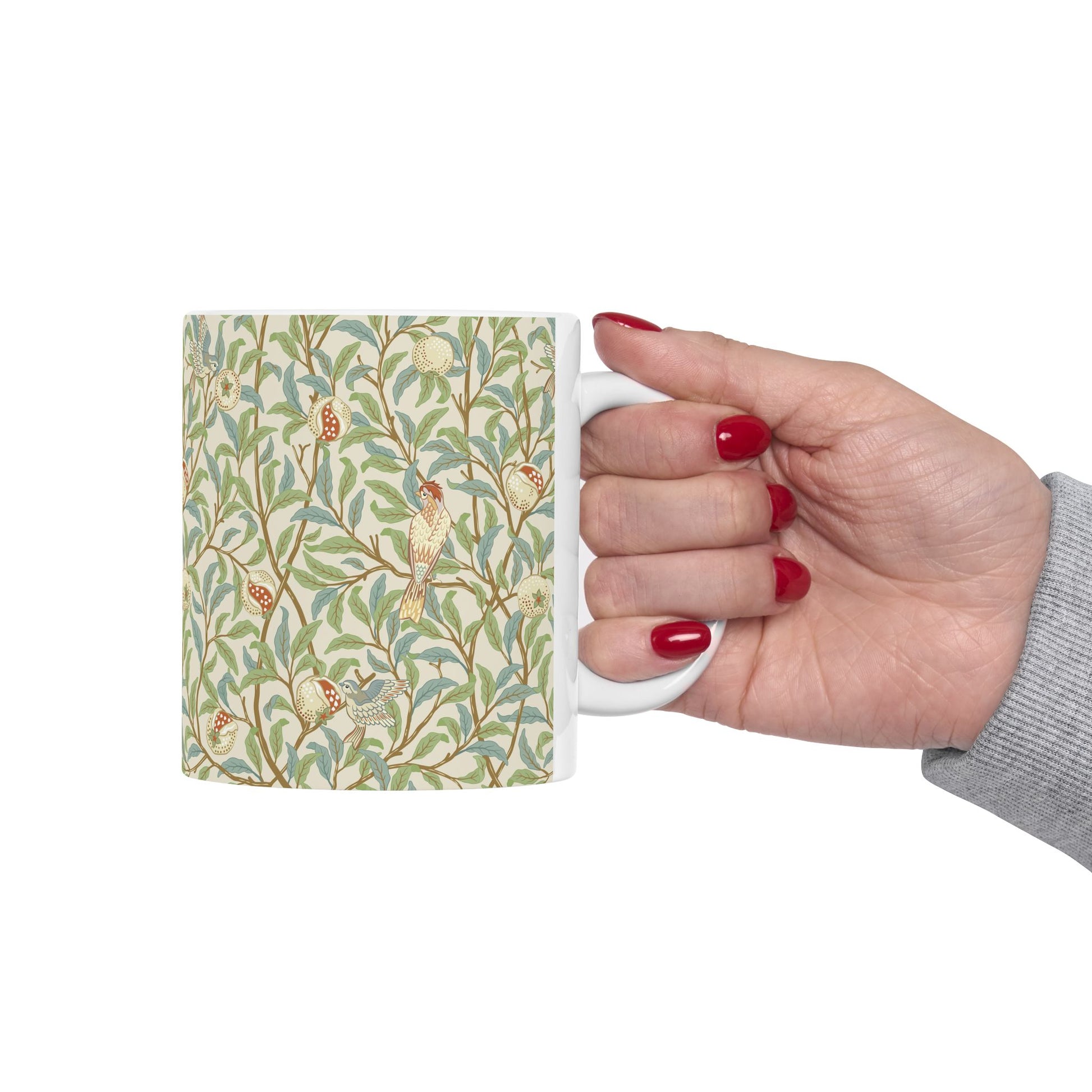 Ceramic Mug inspired in an Arts & Crafts pattern by William Morris & Co. called Bird & Pomegranate Collection (Parchment)