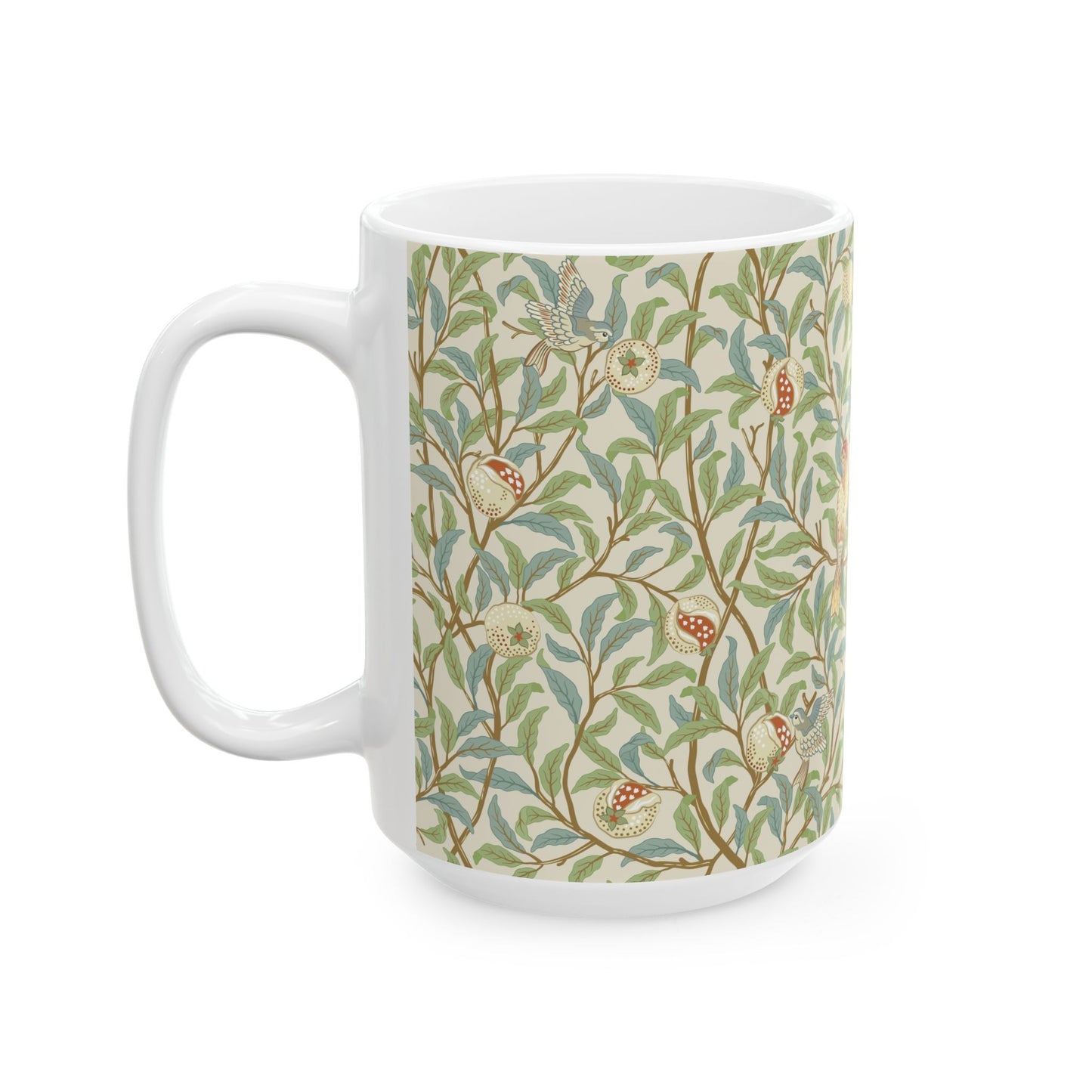 Ceramic Mug inspired in an Arts & Crafts pattern by William Morris & Co. called Bird & Pomegranate Collection (Parchment)