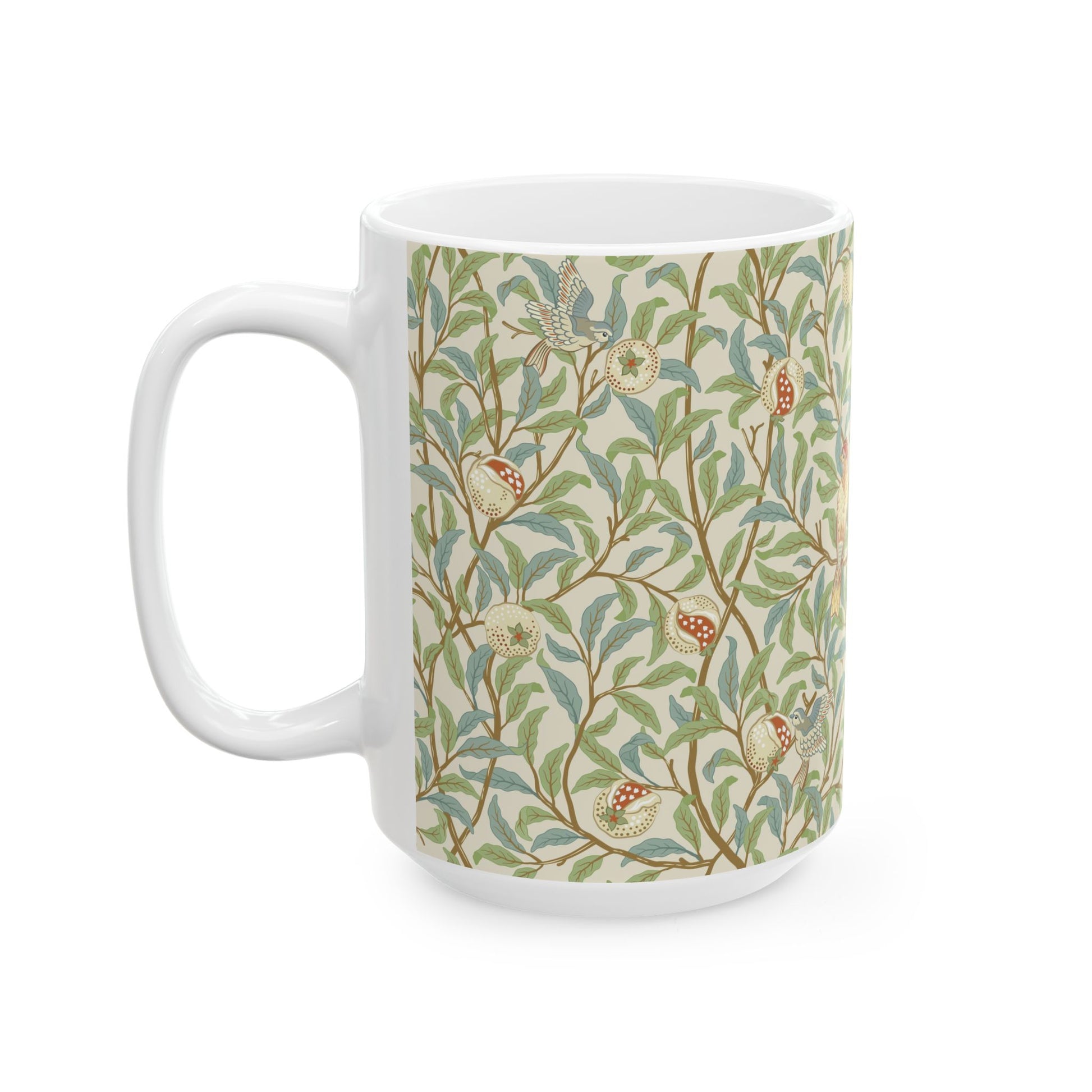 Ceramic Mug inspired in an Arts & Crafts pattern by William Morris & Co. called Bird & Pomegranate Collection (Parchment)