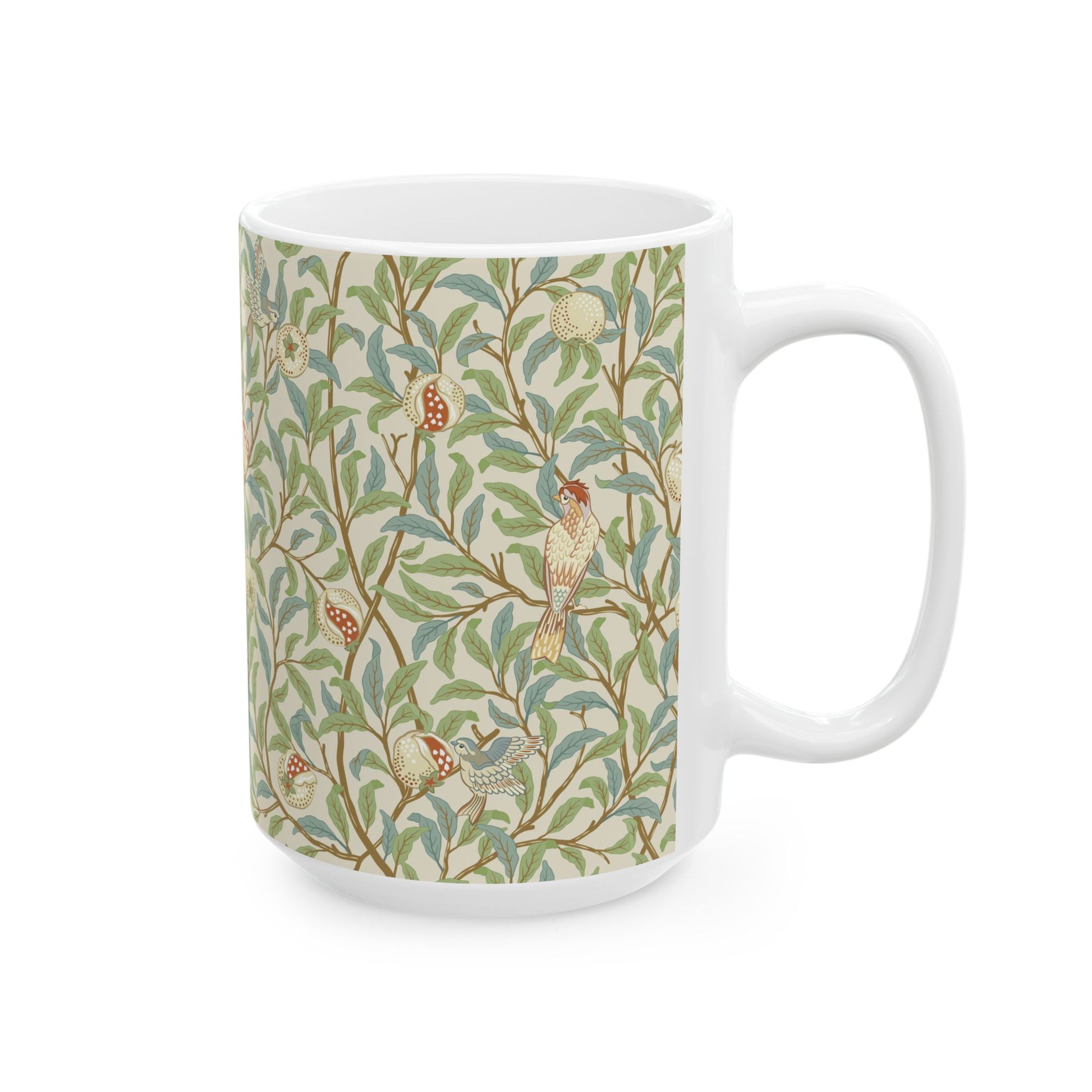 Ceramic Mug inspired in an Arts & Crafts pattern by William Morris & Co. called Bird & Pomegranate Collection (Parchment)