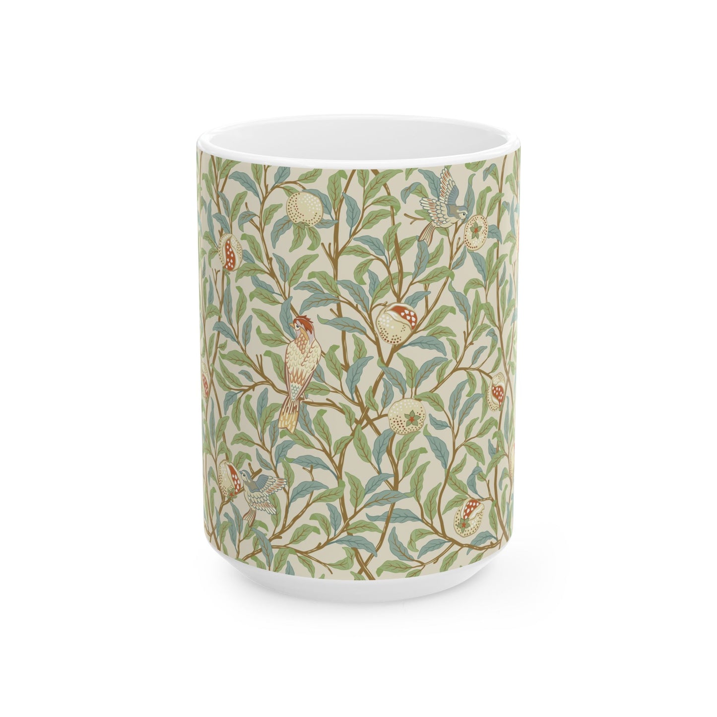 Ceramic Mug inspired in an Arts & Crafts pattern by William Morris & Co. called Bird & Pomegranate Collection (Parchment)