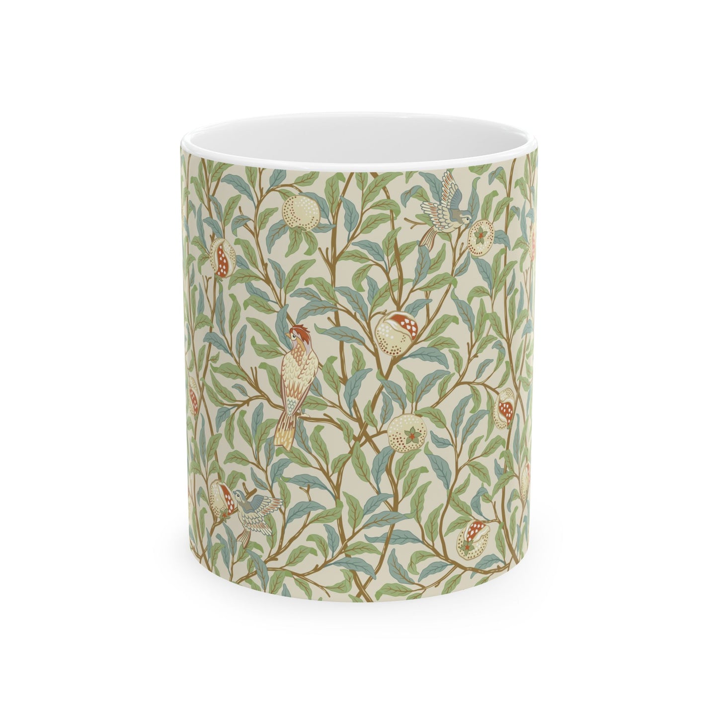 Ceramic Mug inspired in an Arts & Crafts pattern by William Morris & Co. called Bird & Pomegranate Collection (Parchment)
