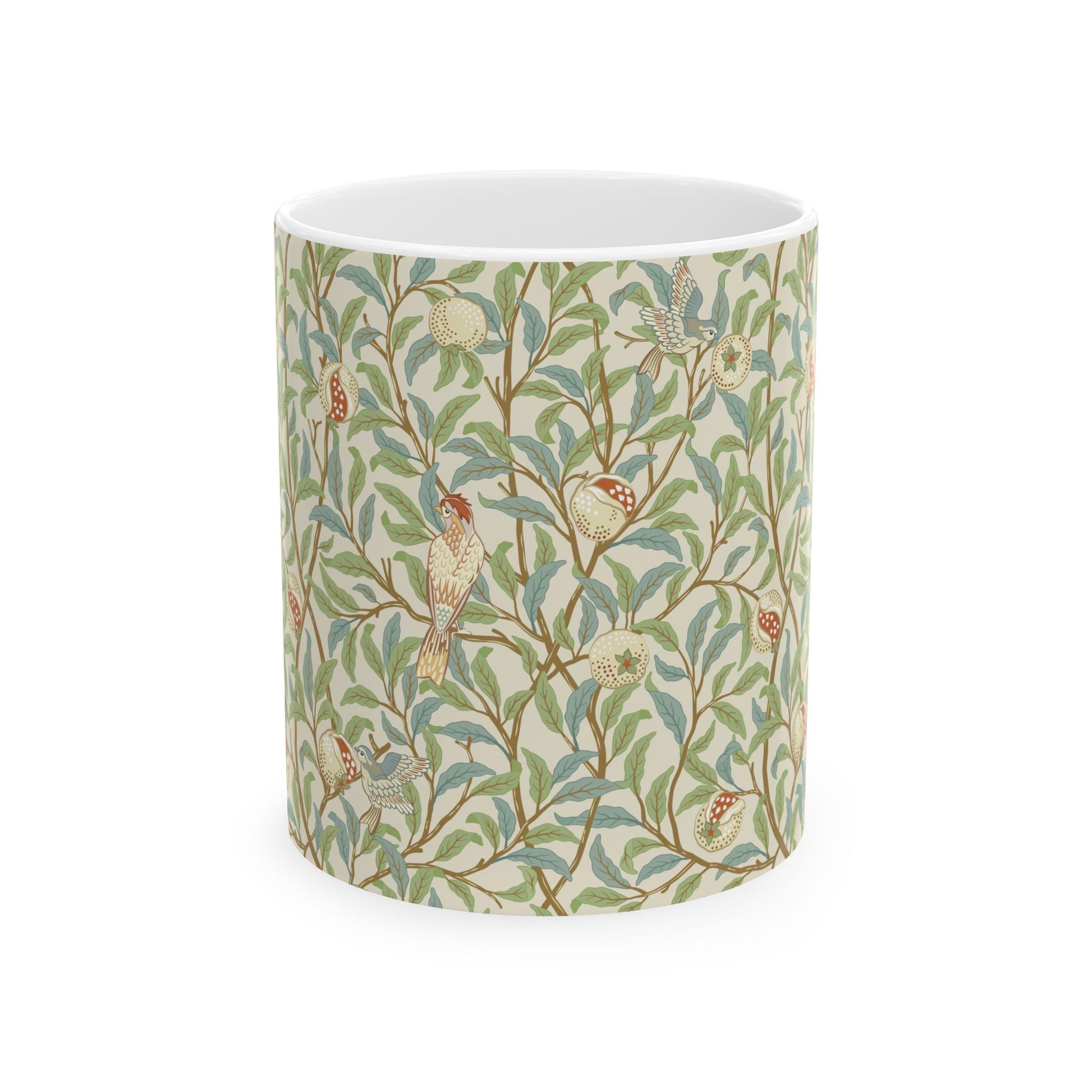 Ceramic Mug inspired in an Arts & Crafts pattern by William Morris & Co. called Bird & Pomegranate Collection (Parchment)