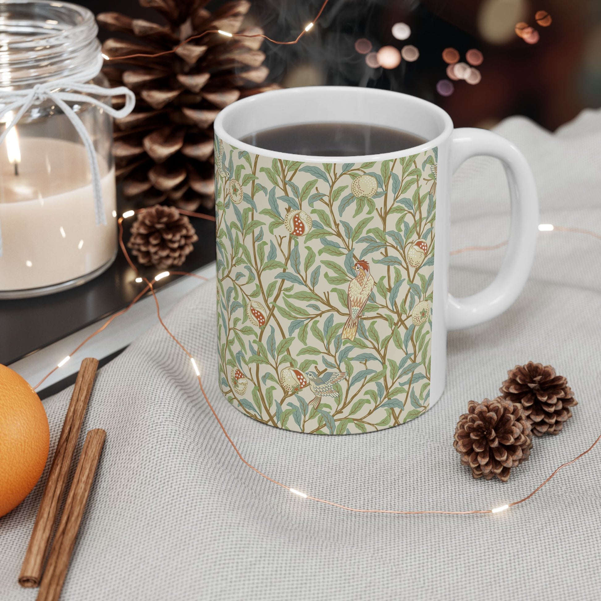 Ceramic Mug inspired in an Arts & Crafts pattern by William Morris & Co. called Bird & Pomegranate Collection (Parchment)