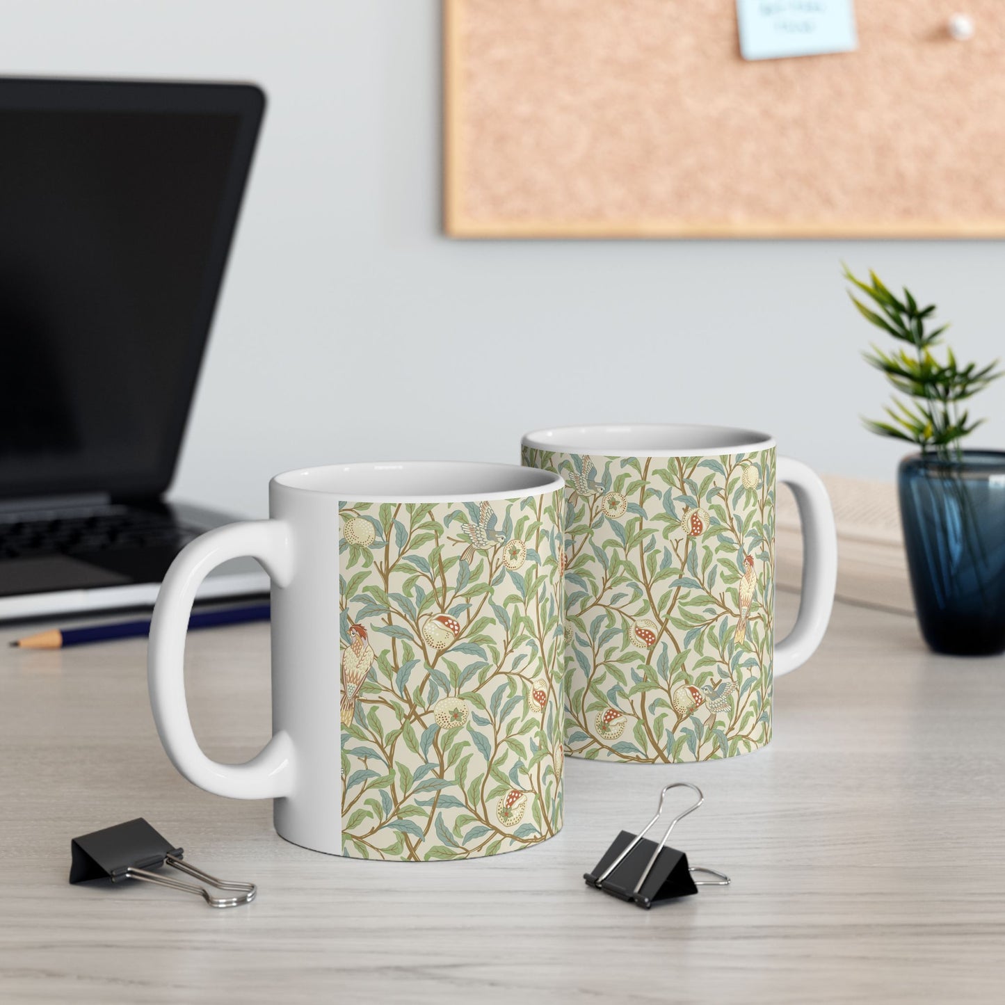 Ceramic Mug inspired in an Arts & Crafts pattern by William Morris & Co. called Bird & Pomegranate Collection (Parchment)
