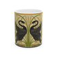 Ceramic Mug in an Arts & Crafts pattern inspired by William Morris & Co with a pattern by Walter Crane called Black Swan Collection (Cygnus Aatratus)