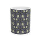 A ceramic mug with a floral pattern inspired by William Morris - Pimpernel Collection in lavender colour.