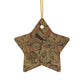 Star-shaped decorative ornament with leaf pattern on a white background