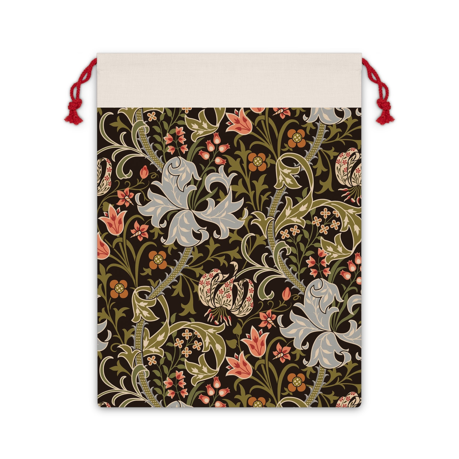 Christmas Santa Sack under a Christmas Tree inspired by William Morris & Co  in a Golden Lily Collection (Midnight)