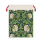A rectangular Christmas Santa sack with a floral pattern inspired by William Morris - Pimpernel Collection in green, beige, and red colours with a red drawstring at the top.
