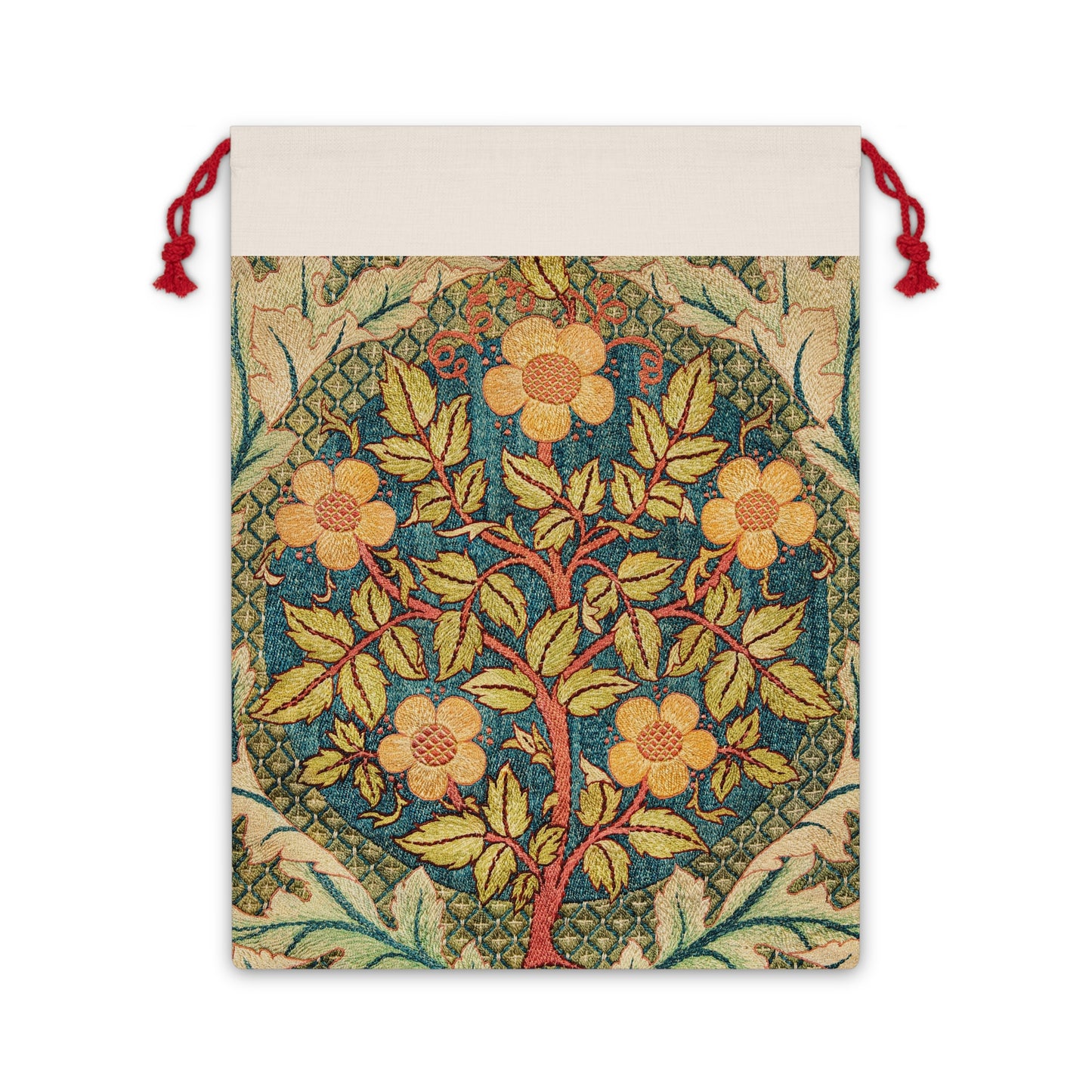 A multicolored floral pattern Christmas Santa Sack inspired by William Morris.