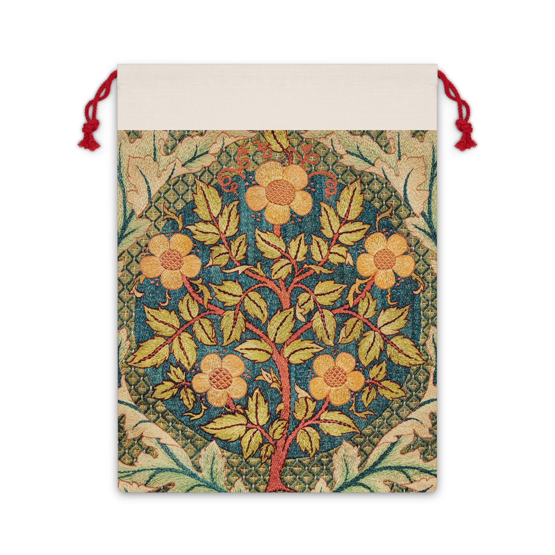 A multicolored floral pattern Christmas Santa Sack inspired by William Morris.