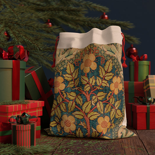 A multicolored floral pattern Christmas Santa Sack inspired by William Morris.