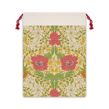 A beige Christmas Santa sack with a floral pattern inspired by William Morris - Honeysuckle Collection.