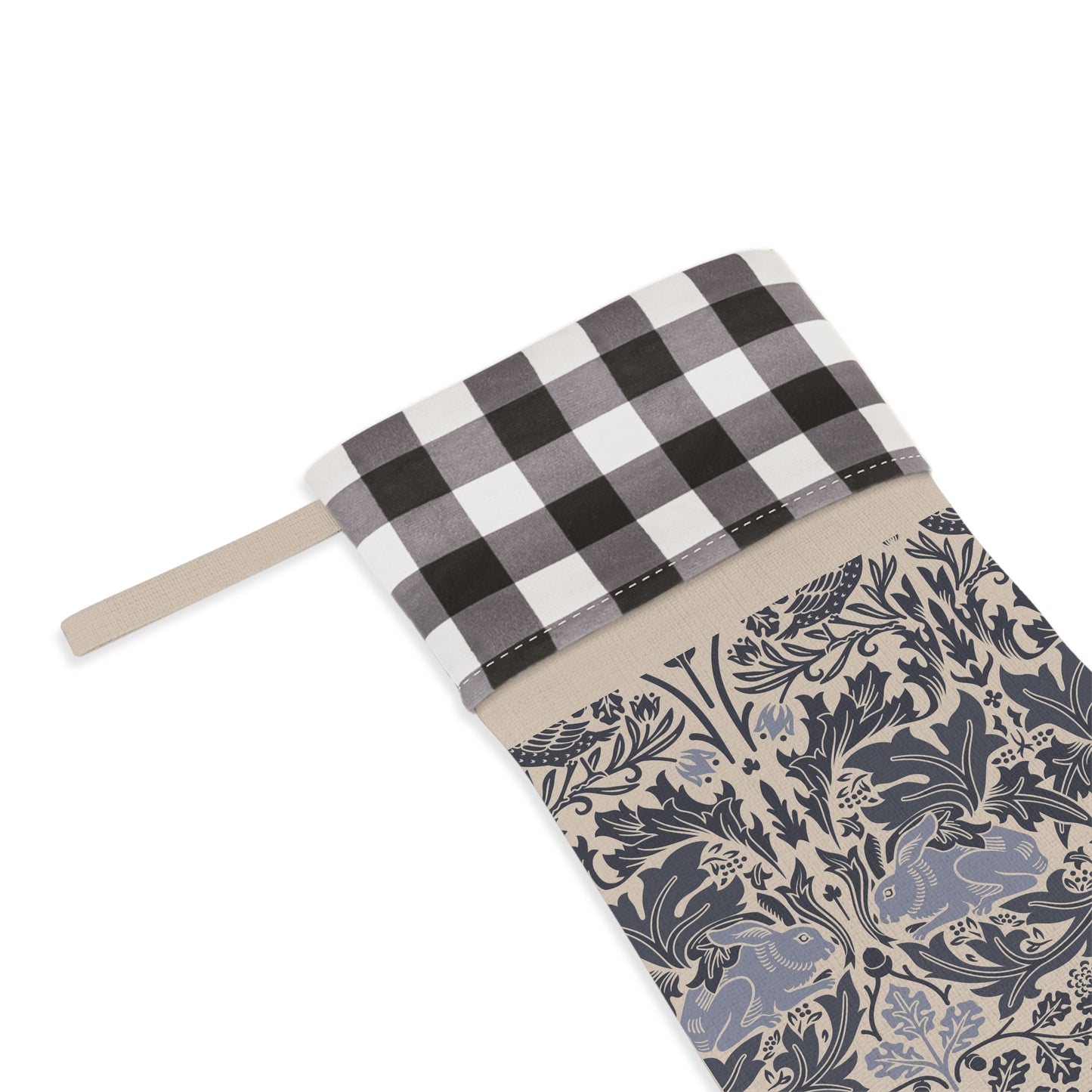 Fabric pouch with checkered top and nature-themed design on a white background