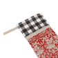 Two fabric swatches, one checkered and one with a red and white pattern, on a white background.