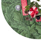 Decorative green wreath with Christmas ornaments and presents on a white background