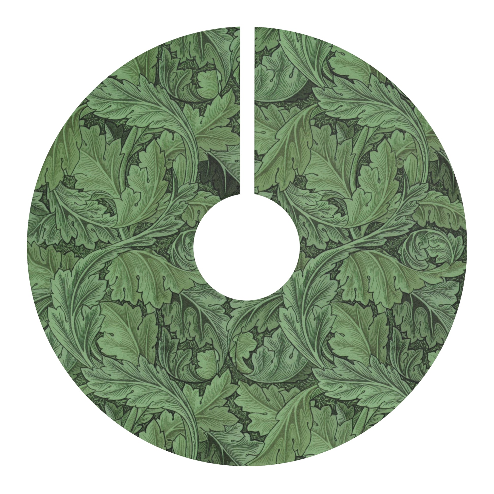 Green leaf patterned tree skirt on a white background