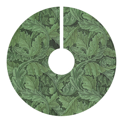 Green leaf patterned tree skirt on a white background
