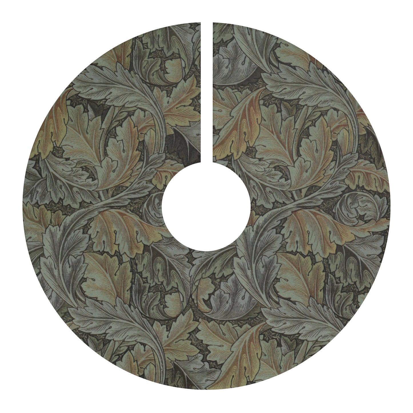 Decorative tree skirt with leaf pattern on a white background