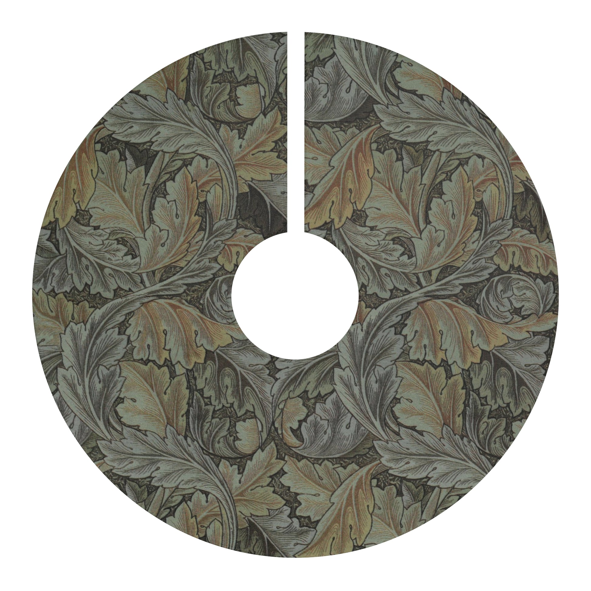Decorative tree skirt with leaf pattern on a white background
