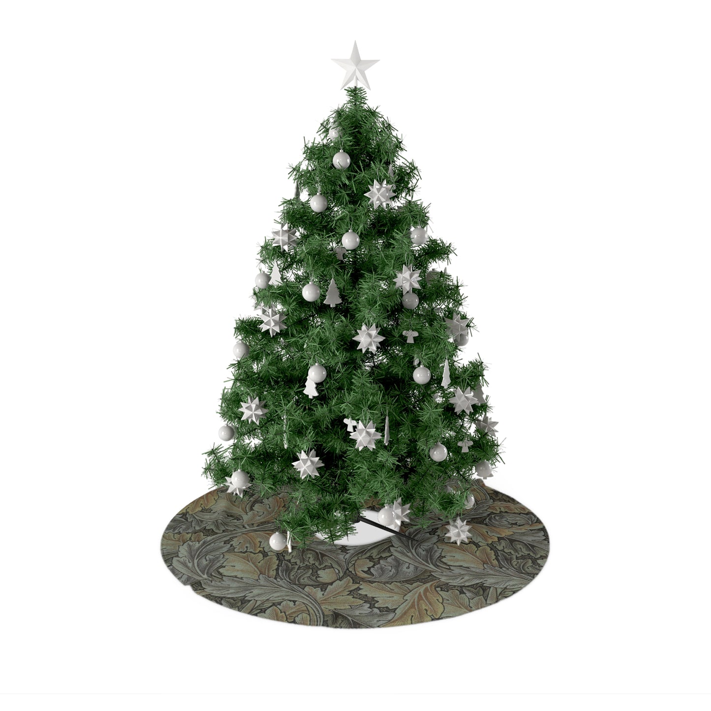 Decorated Christmas tree with ornaments on a white background