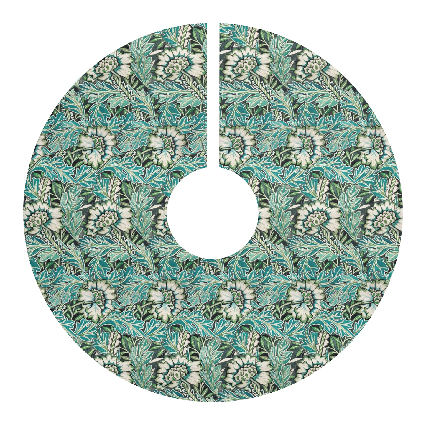 Floral patterned tree skirt on a white background
