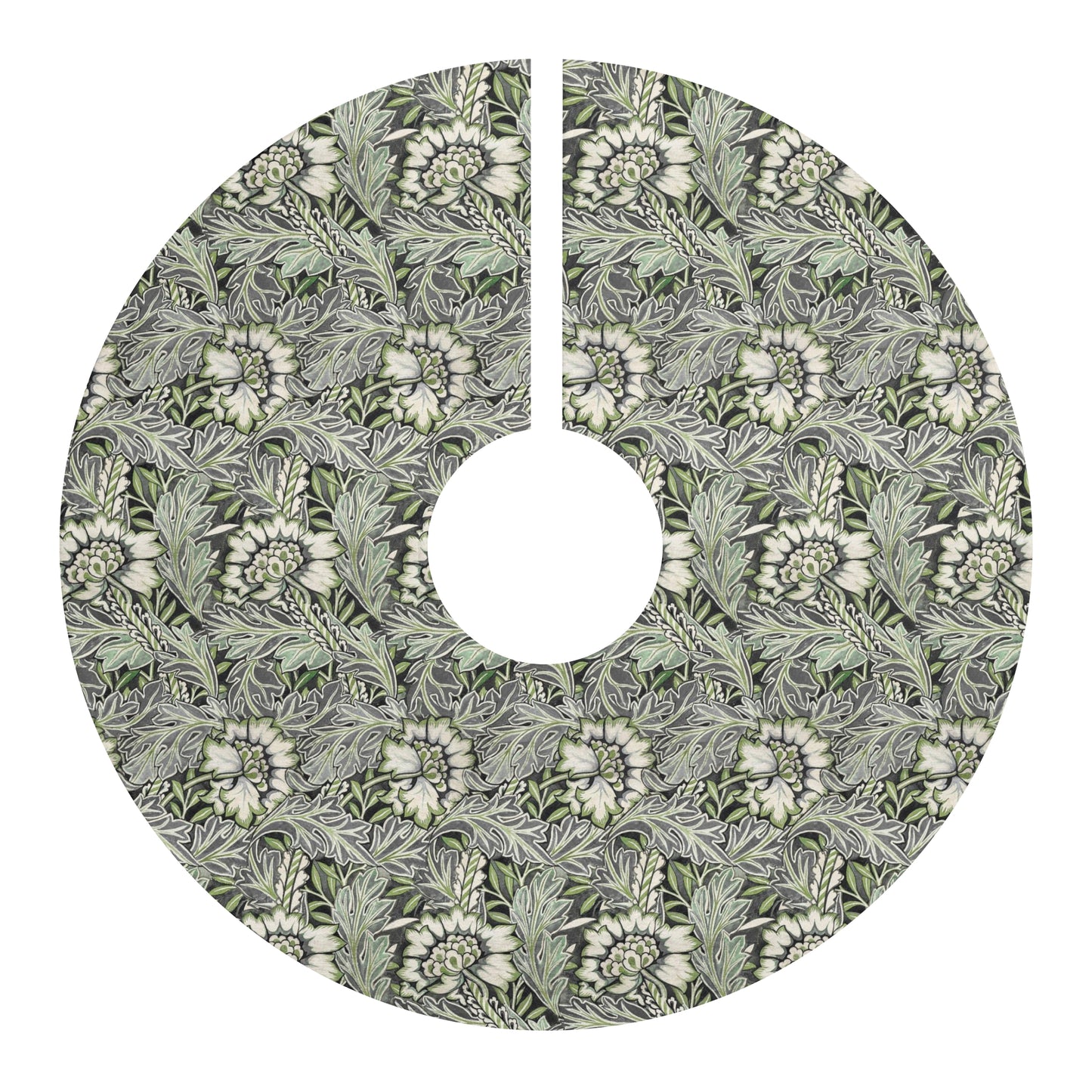 Decorative tree skirt with floral pattern on a white background