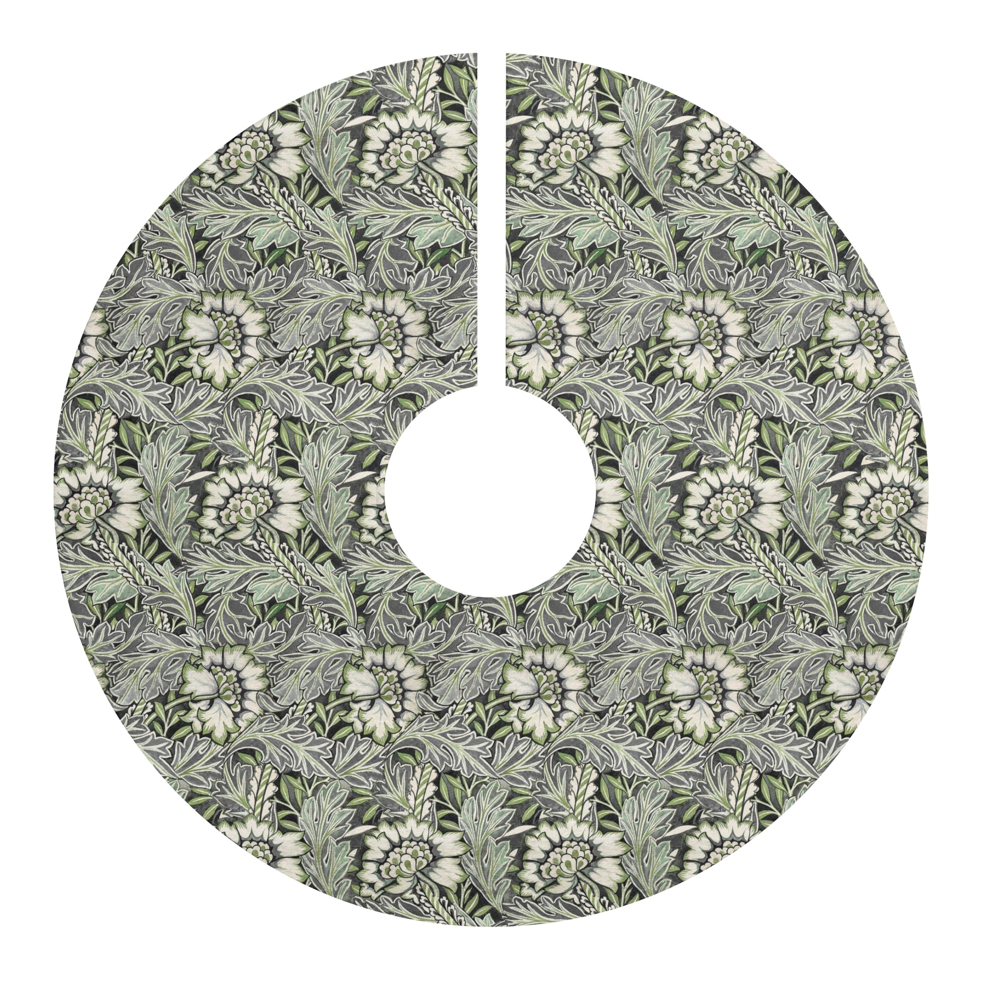 Decorative tree skirt with floral pattern on a white background