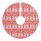 Red and white patterned Christmas tree skirt on a white background