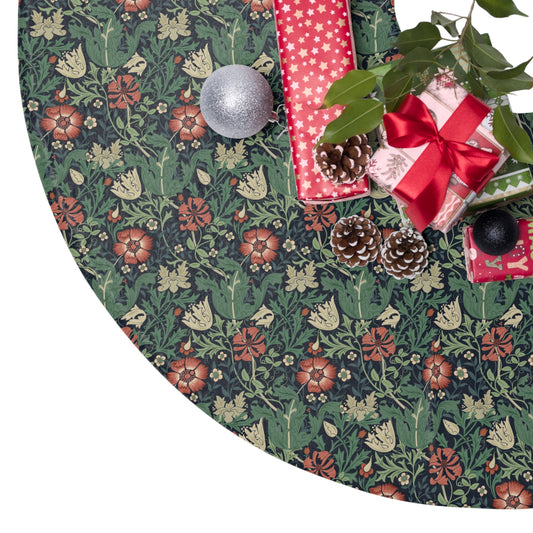 Christmas Tree Skirt  by William Morris & Co in a floral pattern called Compton Collection (Hill Cottage) with blue, green and red