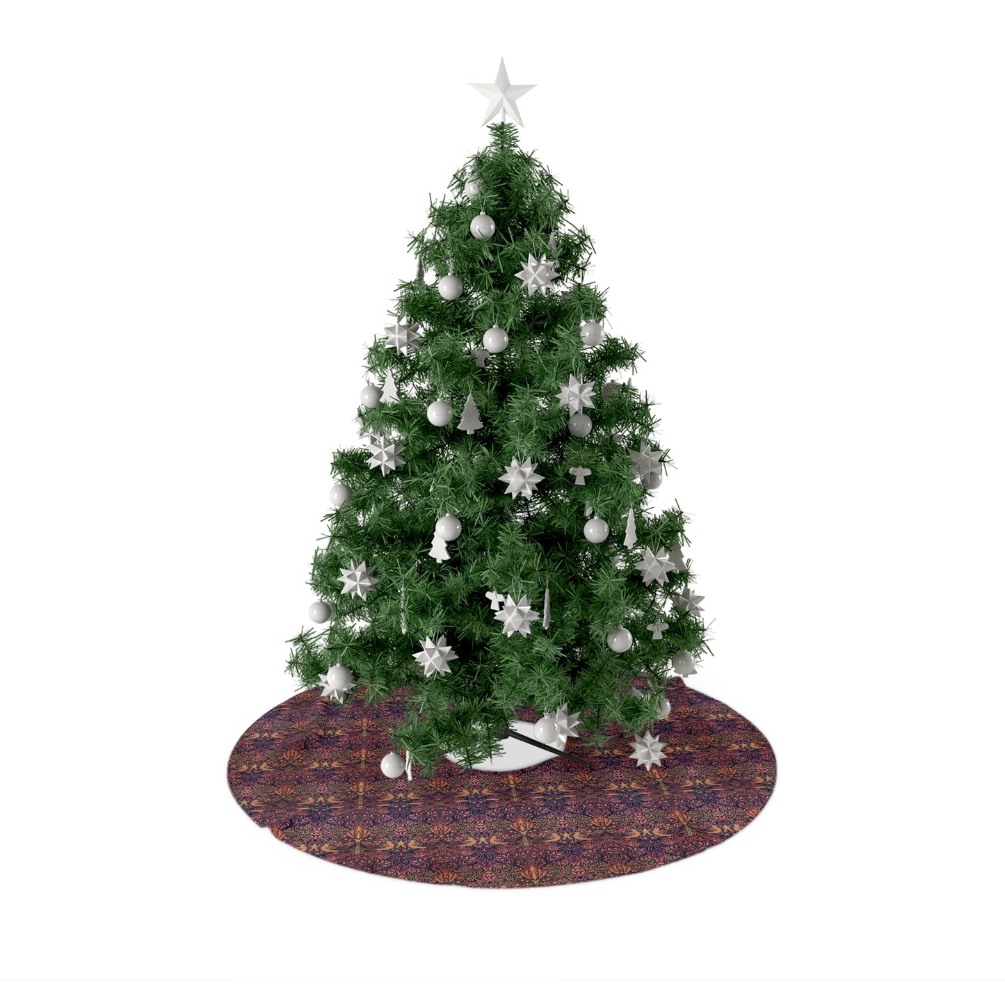 Decorated Christmas tree with ornaments on a white background