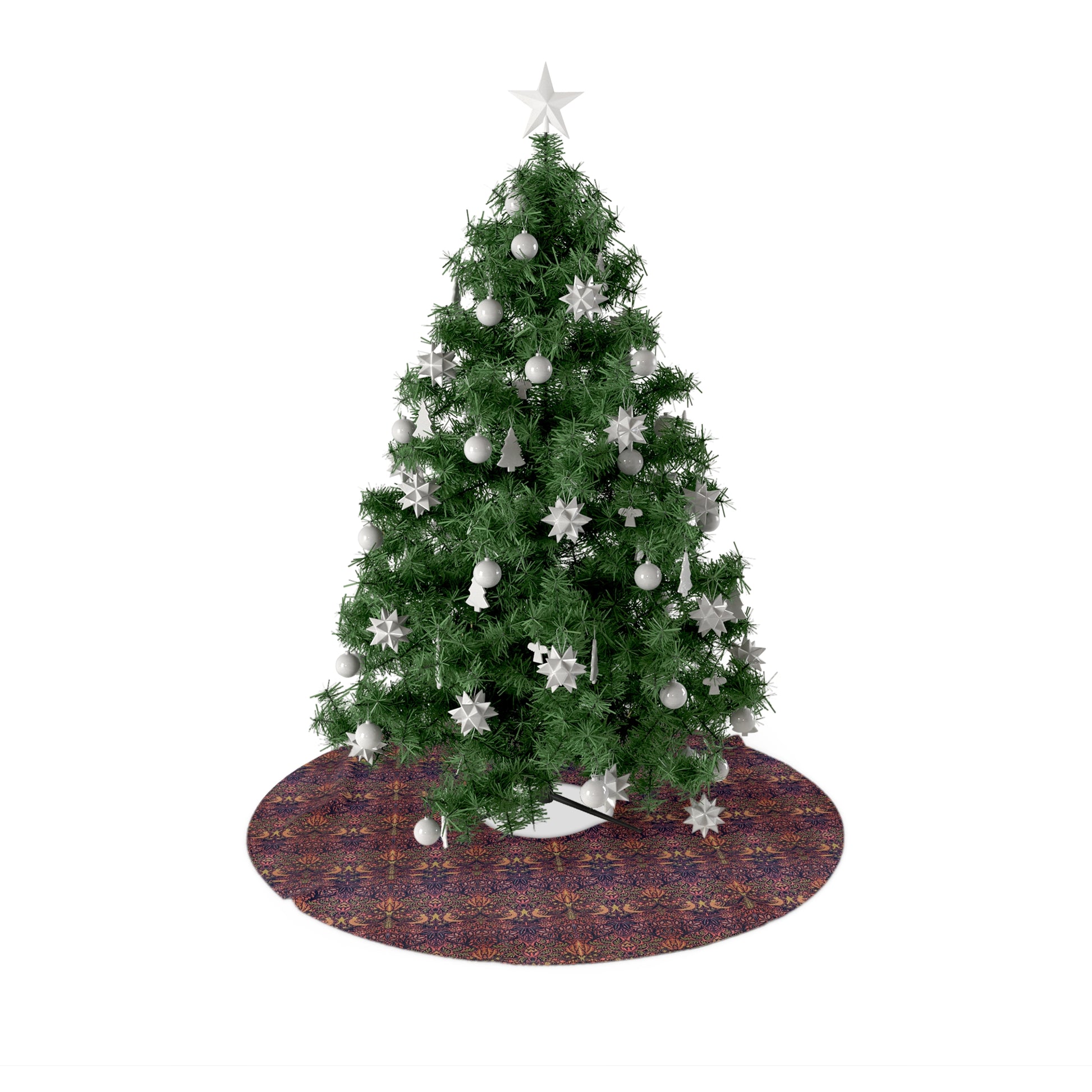 Decorated Christmas tree with ornaments on a white background