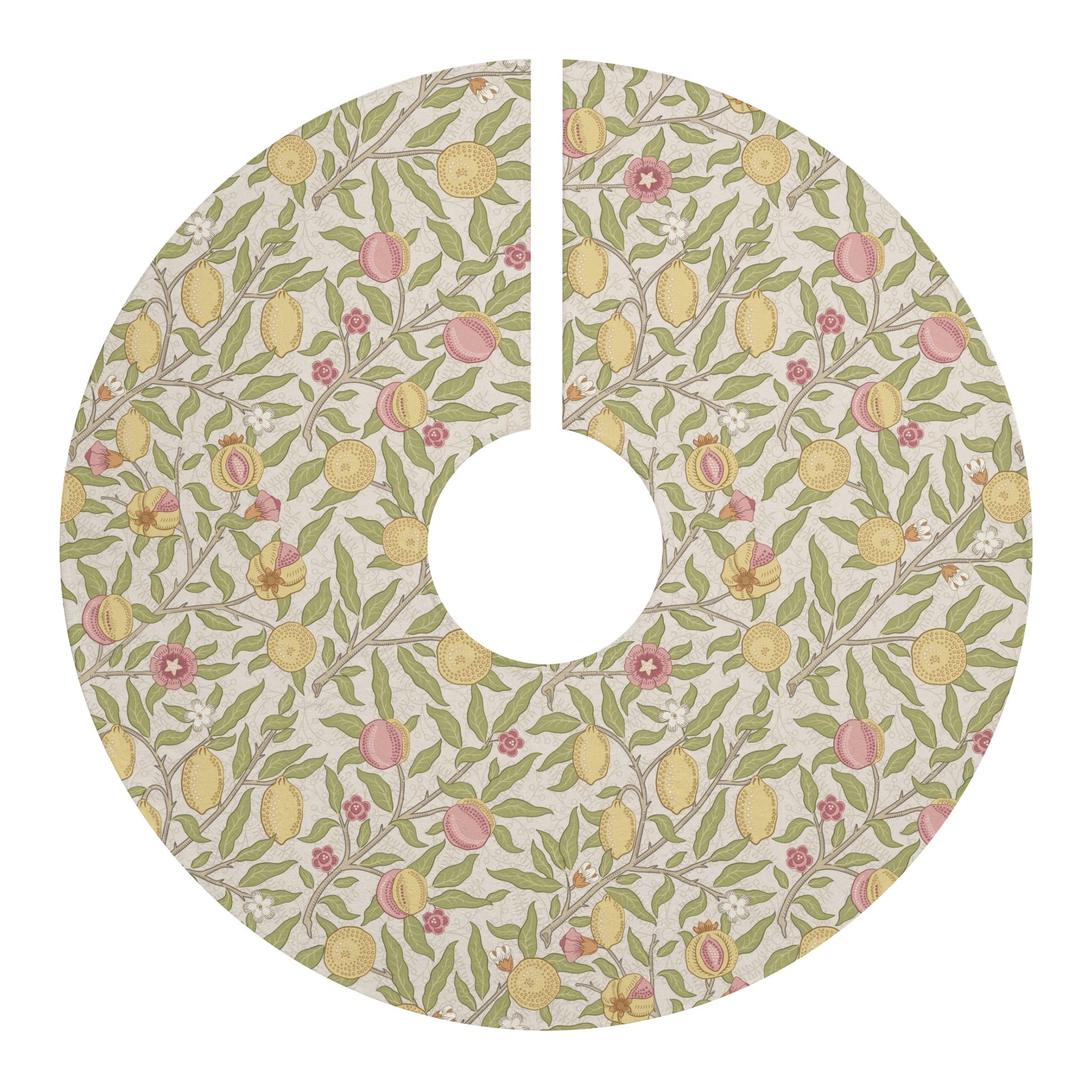 Round tree skirt with floral pattern on a white background