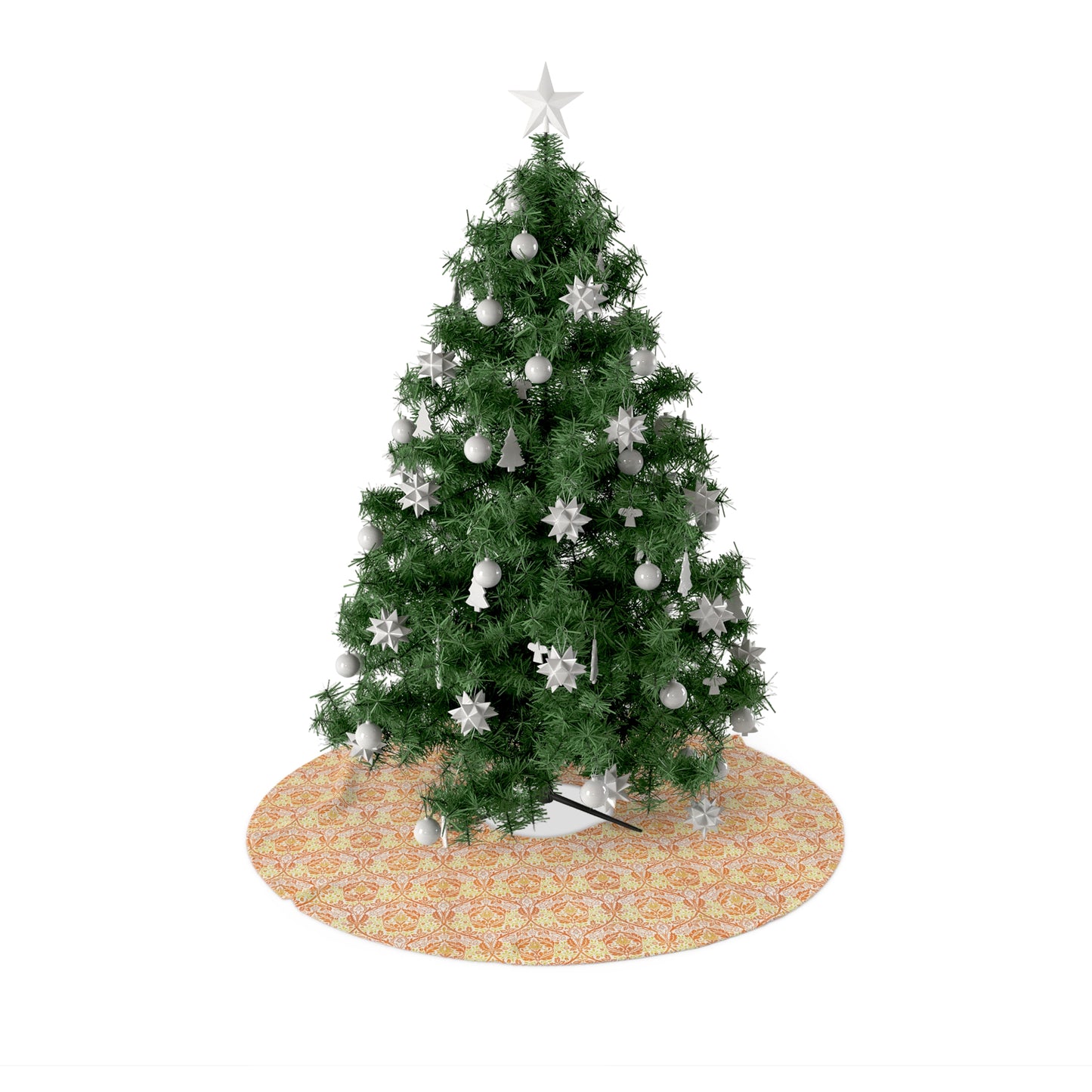 Decorated Christmas tree with ornaments on a white background